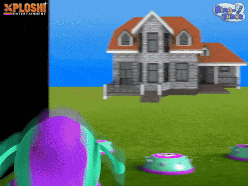 a computer screen shows a house with a splash entertainment logo