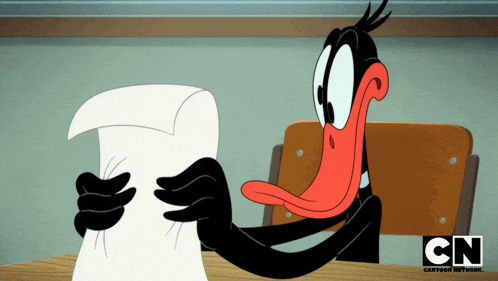 a cartoon character holding a piece of paper with cn cartoon network written on the bottom right