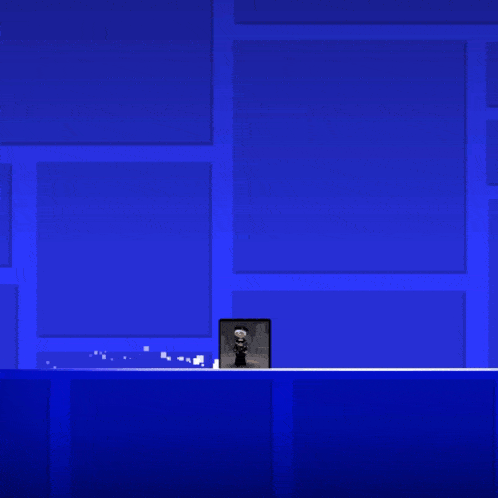 a blue background with squares and a triangle on it