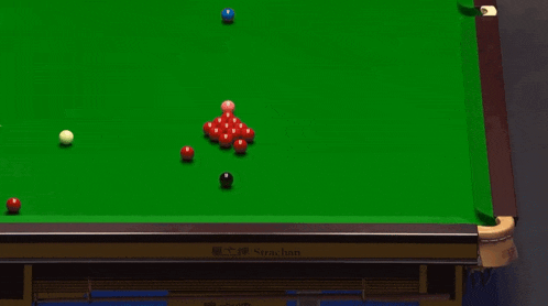 a snooker table with the name strachan on the corner