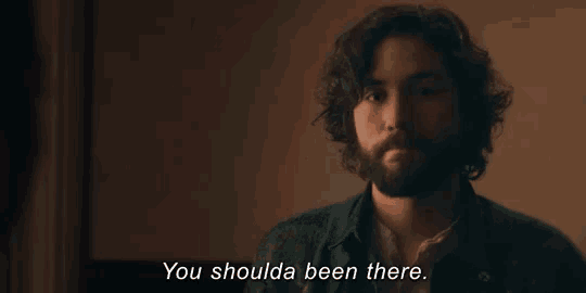 a man with a beard is talking to another man and says you shoulda been there .