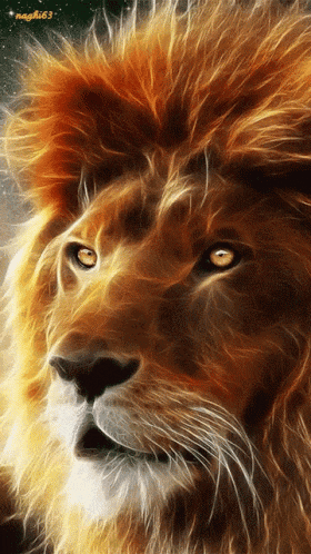 a close up of a lion 's face with the number 63 in the bottom right corner