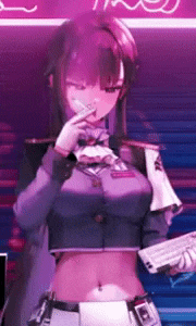 a girl is smoking a cigarette while holding a gun in her hand .