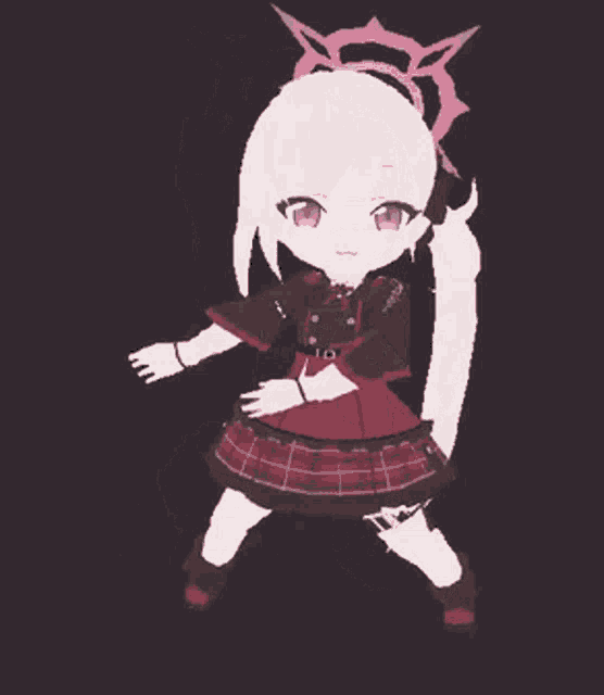 a drawing of a girl with white hair and a red dress
