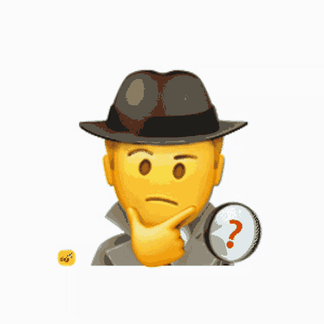 an emoji wearing a hat is holding a magnifying glass with a chocolate bar on it