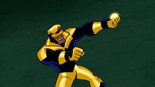 a cartoon superhero is holding a lightning bolt in his right hand