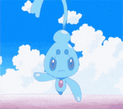 a blue cartoon character is standing on a pink surface with a blue sky in the background