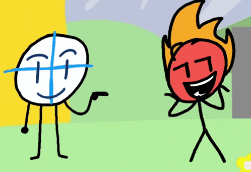 a drawing of two stick figures one of which has a flame on his head