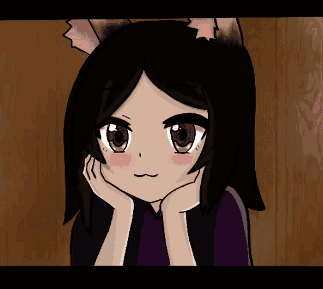 a cartoon of a girl with black hair and ears