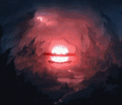 a painting of a person 's face with a red background