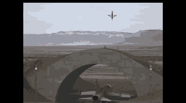 a plane with a cross on it flies over a concrete structure