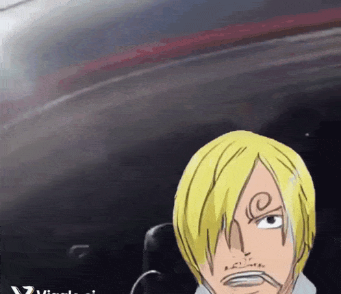 a cartoon of a man with yellow hair and a swirl on his face