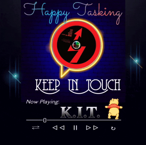 a neon sign that says happy tasking keep in touch