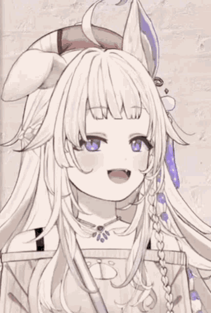 a drawing of a girl with long white hair
