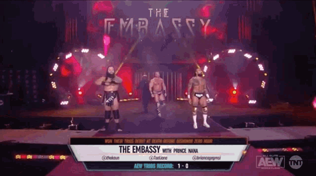 a wrestling match between the embassy and prince nana is being shown
