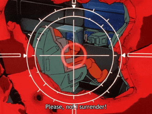 a cartoon of a man in a chair with the words please no i surrender below him