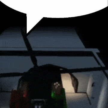 a person is standing in a dark room with a white speech bubble above them .