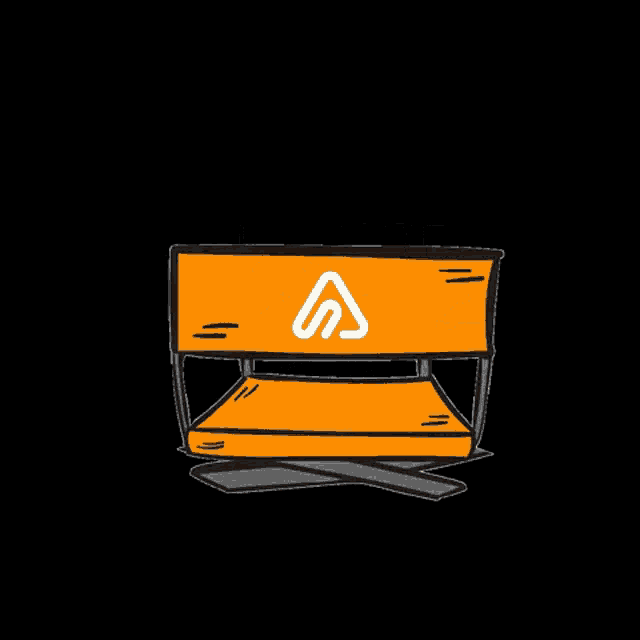 a drawing of an orange box with a white s on it on a black background