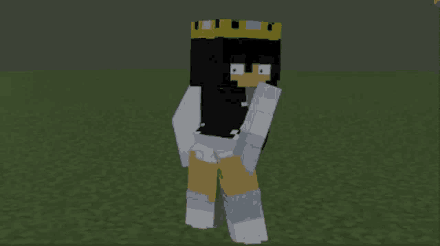 a girl in a minecraft video game is standing in the grass