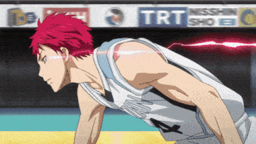 a basketball player in front of a banner that says trt shoe
