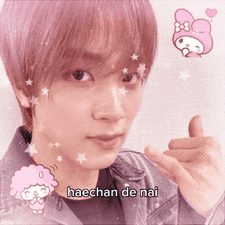 a picture of a boy with pink hair and the words haechan de nai on the bottom