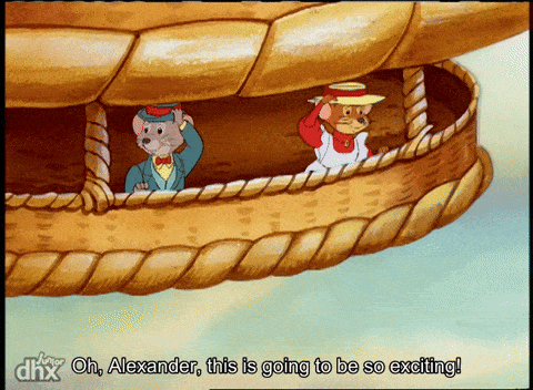 a cartoon scene with the words oh alexander this is going to be so exciting at the bottom