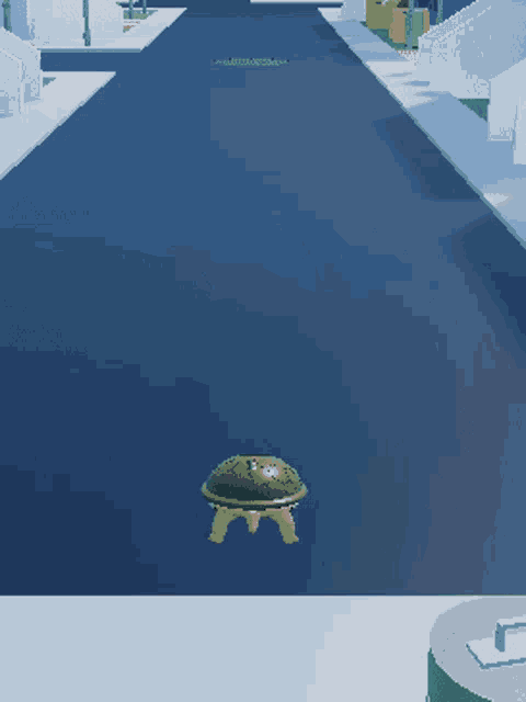 a turtle in a video game is sitting on a table