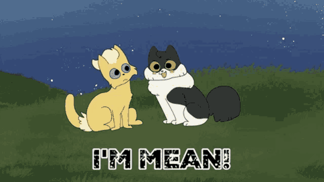 a cartoon of two cats with the words i 'm mean written below them