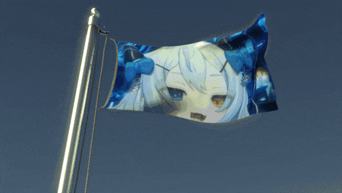 a flag with a picture of a girl with blue eyes