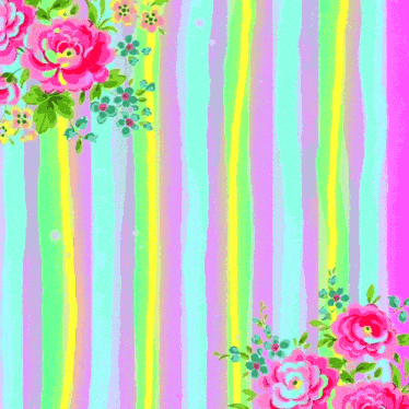 a pink and yellow striped background with pink flowers and the words " i 'm sorry "