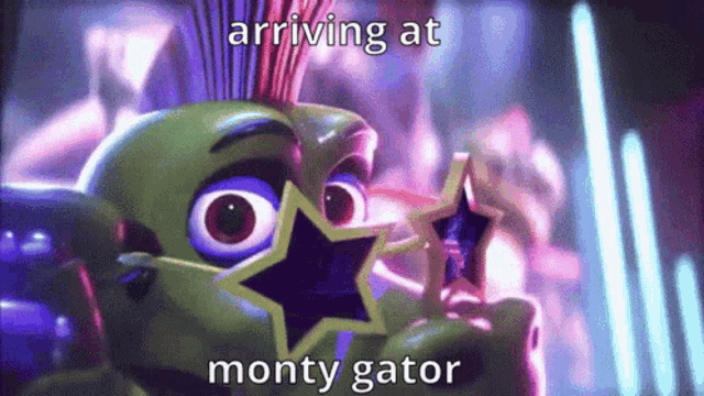 a cartoon character wearing sunglasses and a mohawk is holding a star in front of his face .