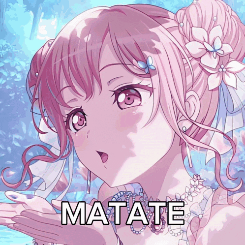 a picture of a pink anime girl with the word matate on it