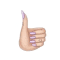 a hand with long purple nails is giving a thumbs up .