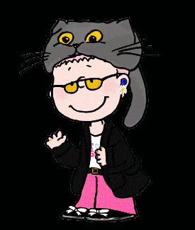 a cartoon character wearing a cat hat with yellow eyes