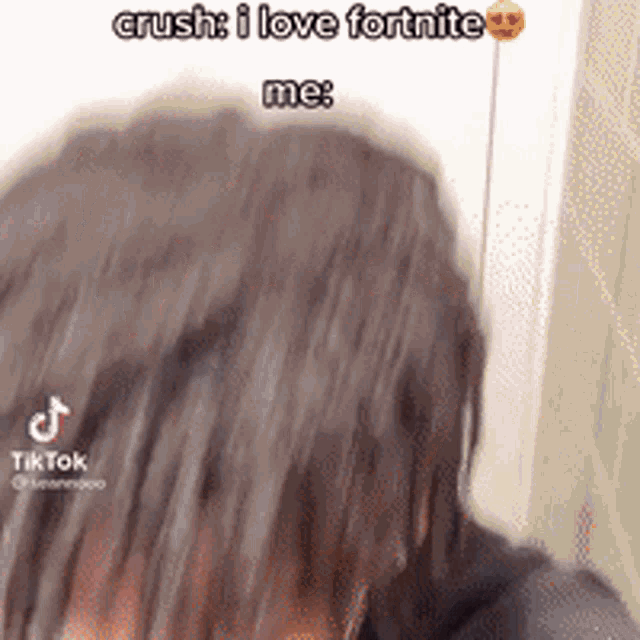 a close up of a person 's face with the words crush i love fortnite me
