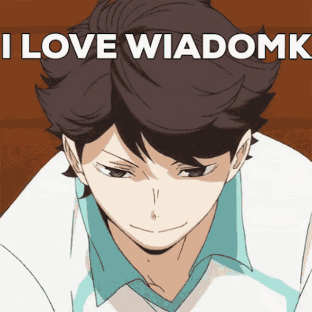 a picture of a boy with the words " i love wiadomomk " written on it