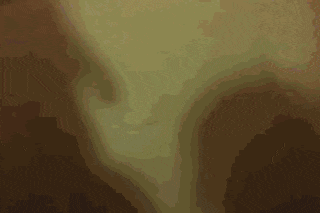 a close up of a person 's face against a green wall