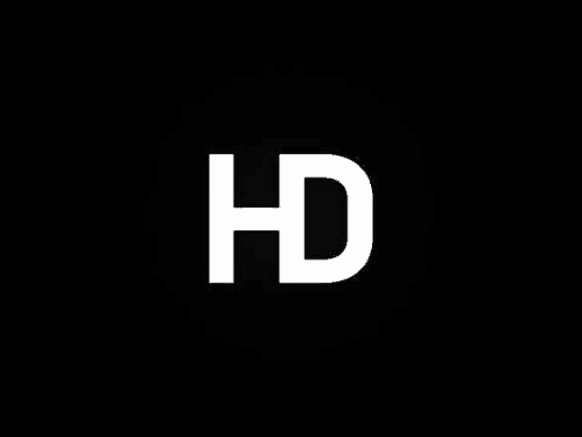 a white hd logo on a black background