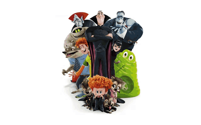 a group of cartoon characters including frankenstein and dracula