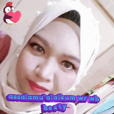 a woman wearing a hijab with the words assalamu alaikum wrwb besty on the bottom