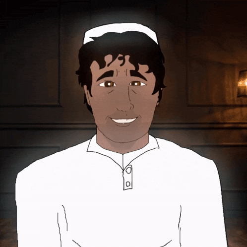 a cartoon of a man wearing a white shirt