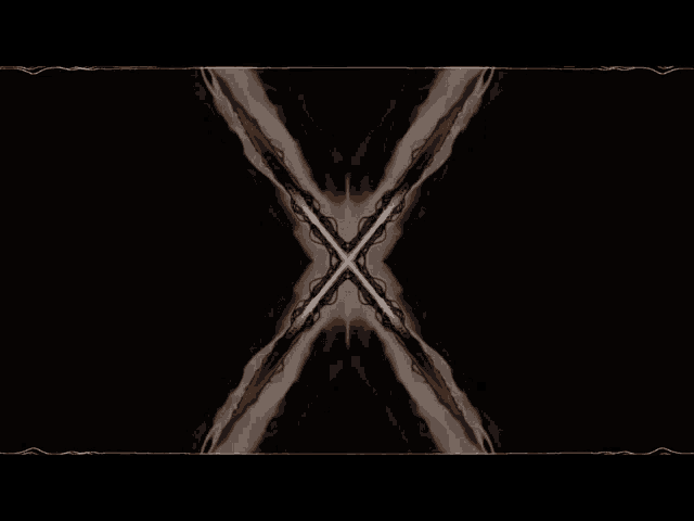 a dark background with a white x in the center