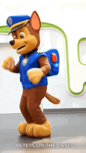 chase from paw patrol is dancing with a backpack .