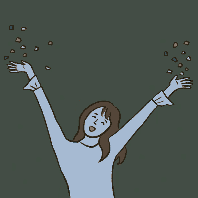 a cartoon of a woman with her arms outstretched surrounded by confetti