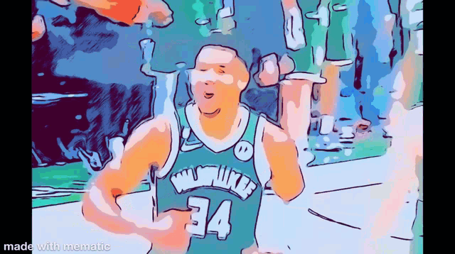 a drawing of a basketball player with the number 34