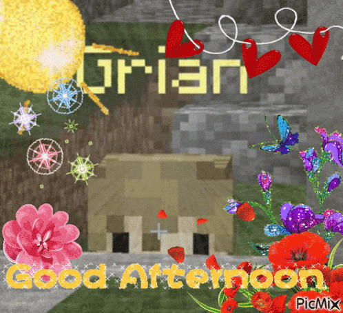 a picture of a house with flowers and the words good afternoon