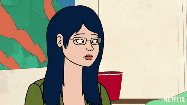 a cartoon of a woman with glasses and the word netflix on the bottom right