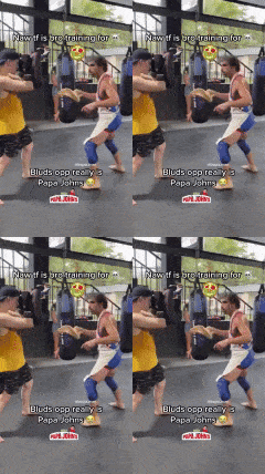 a man is kicking a punching bag in a gym
