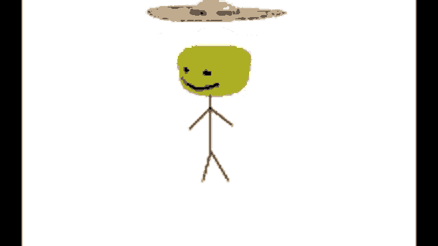 a stick figure wearing a straw hat with a smiley face