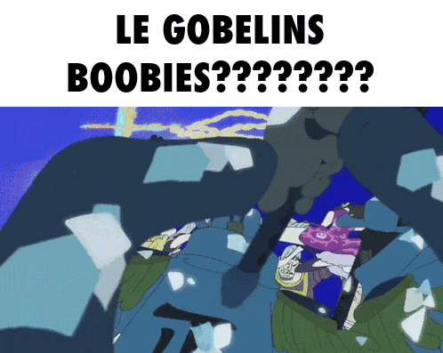 le gobelins boobies is written on a blue and white background
